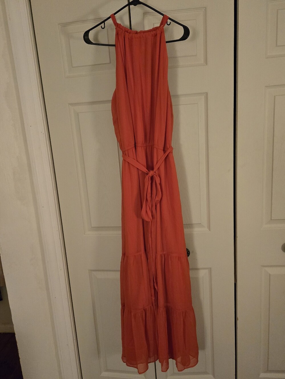 Halter Tangerine Maxi Dress with Waist Tie